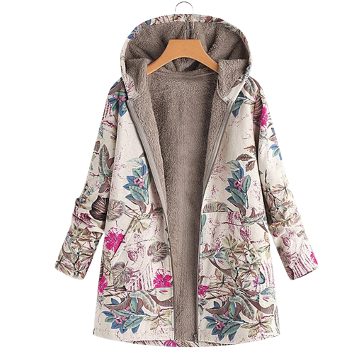 Grete-Hilde | Fleece-Winterjacke mit Blumenprint und Reißverschluss