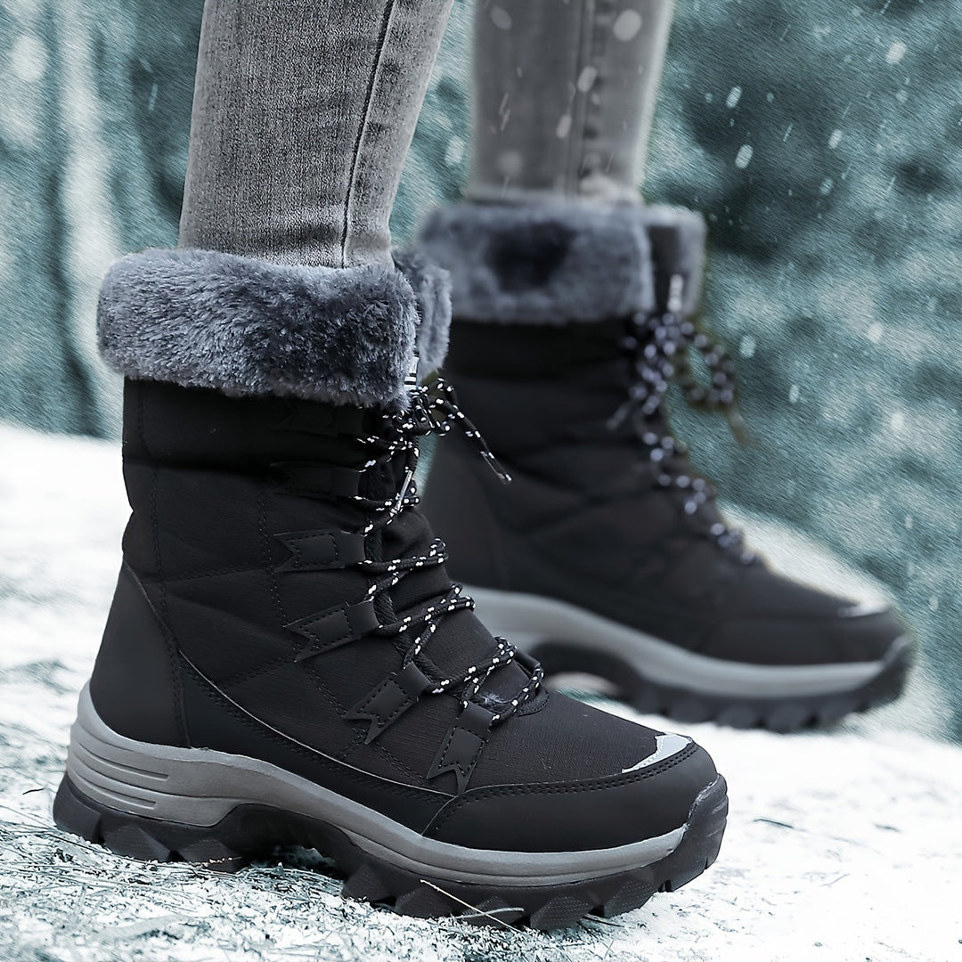 Bergliot | Winterstiefel mit hohem Schaft, Webpelzkragen und Profilsohle