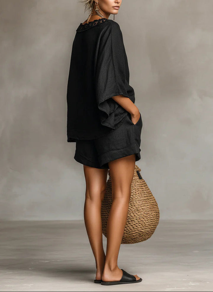 Wiebke | Bluse & Shorts-Set mit U-Boot-Ausschnitt