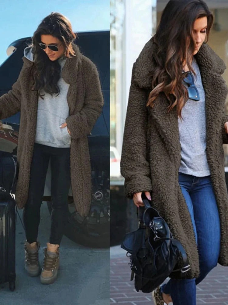Martha | Kuschelige Teddyjacke mit breitem Revers