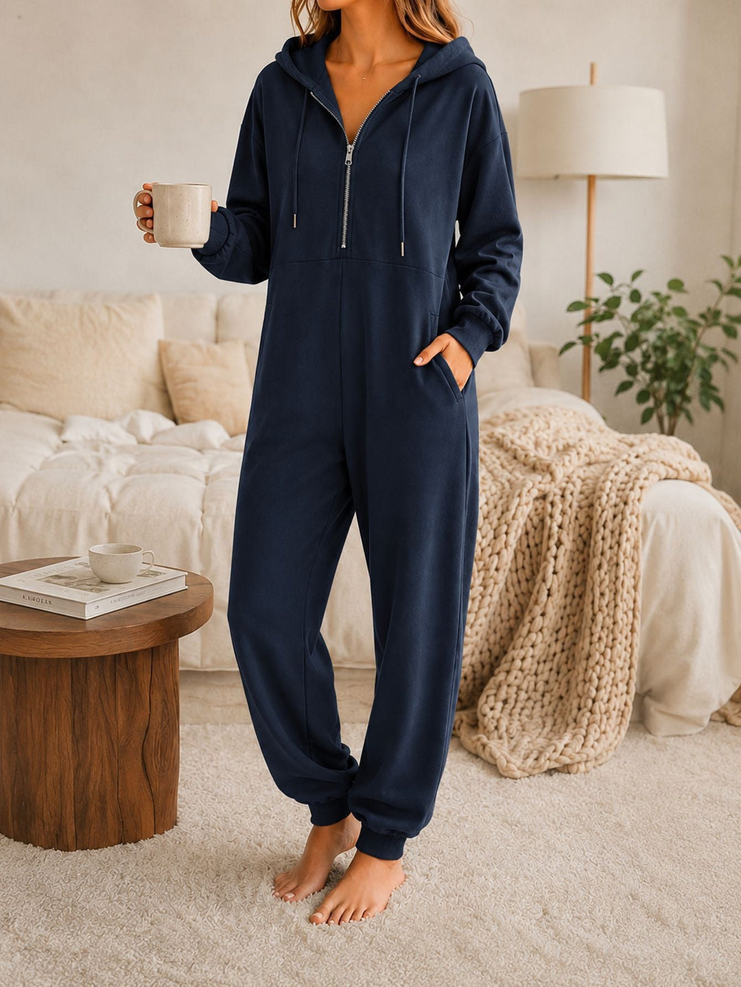 Irmtraut | Loungewear-Jumpsuit mit Kapuze und Half-Zip