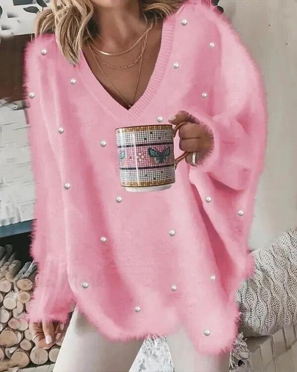 Klara-Line | Pullover mit V-Ausschnitt und Perlendetails