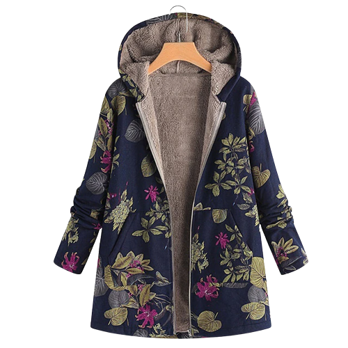 Grete-Hilde | Fleece-Winterjacke mit Blumenprint und Reißverschluss