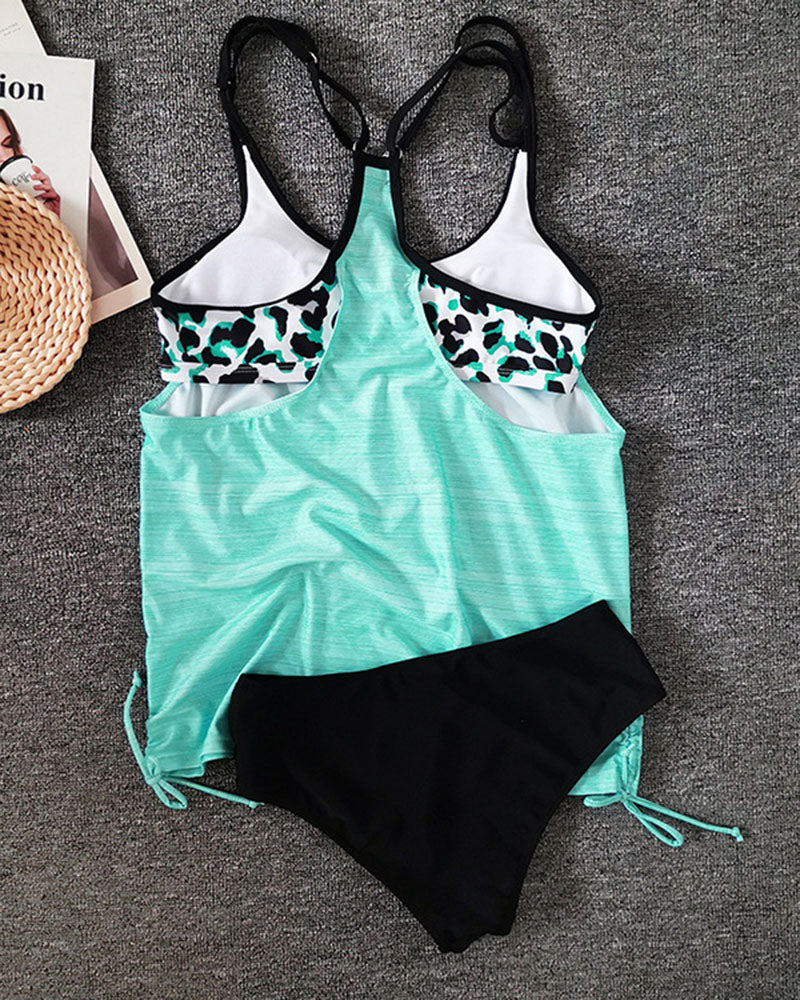 Frieda | Einfarbiger Tankini mit Leopardenmuster