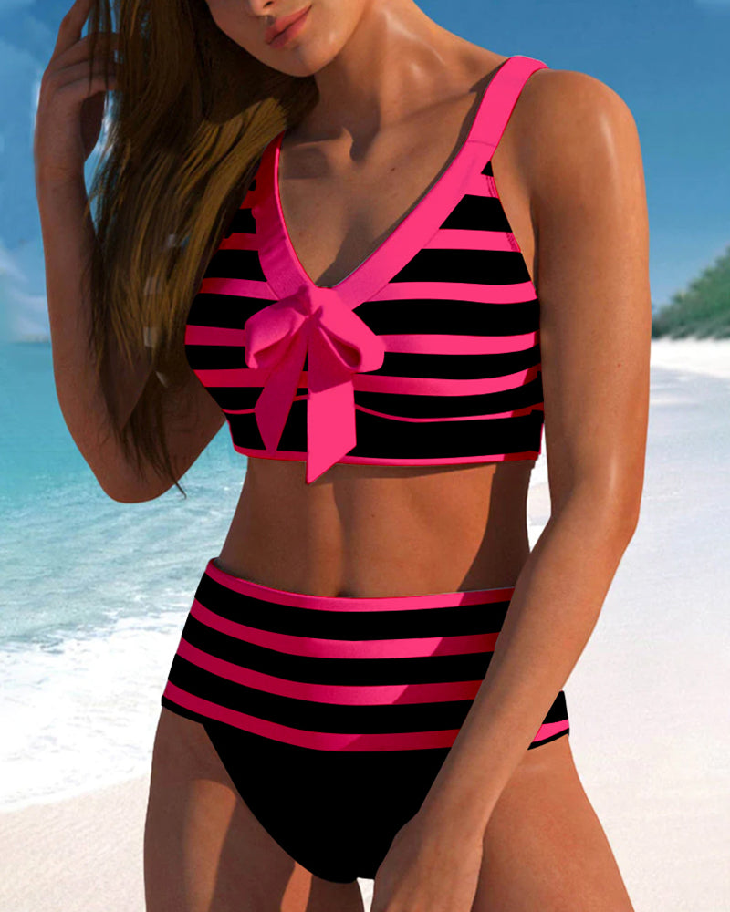 Alina | Gestreifter Bikini mit hoher Taille