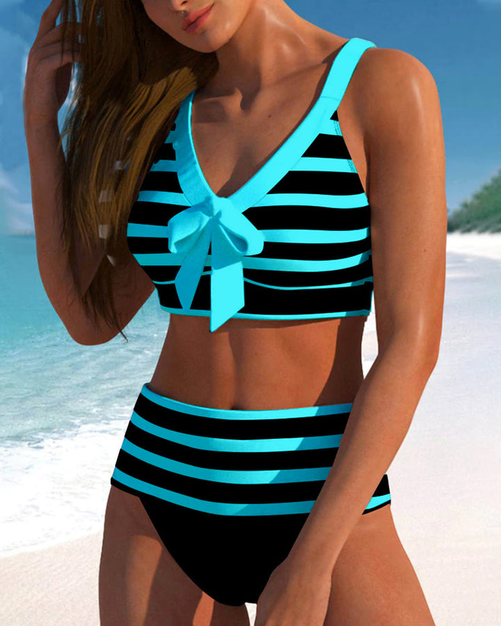 Alina | Gestreifter Bikini mit hoher Taille