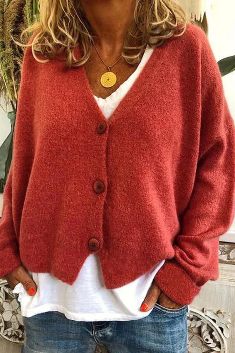 Nora | Warme Strickjacke mit V-Ausschnitt und Knopfleiste