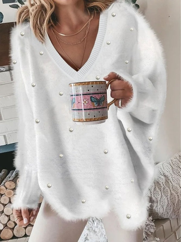 Klara-Line | Pullover mit V-Ausschnitt und Perlendetails
