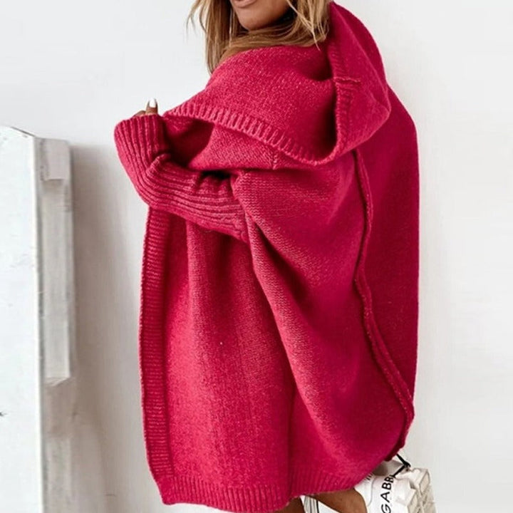Rosa | Lange Strickjacke mit Kapuze und offener Front