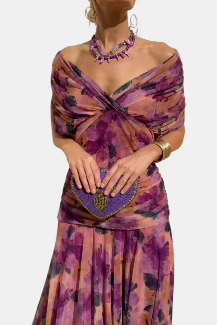 Inés | Langes Blumenkleid mit V-Ausschnitt