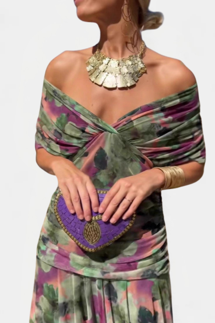 Inés | Langes Blumenkleid mit V-Ausschnitt