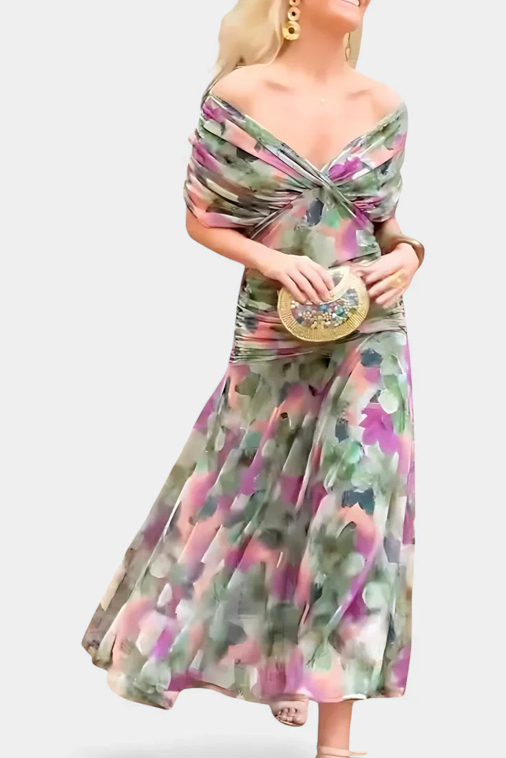 Inés | Langes Blumenkleid mit V-Ausschnitt