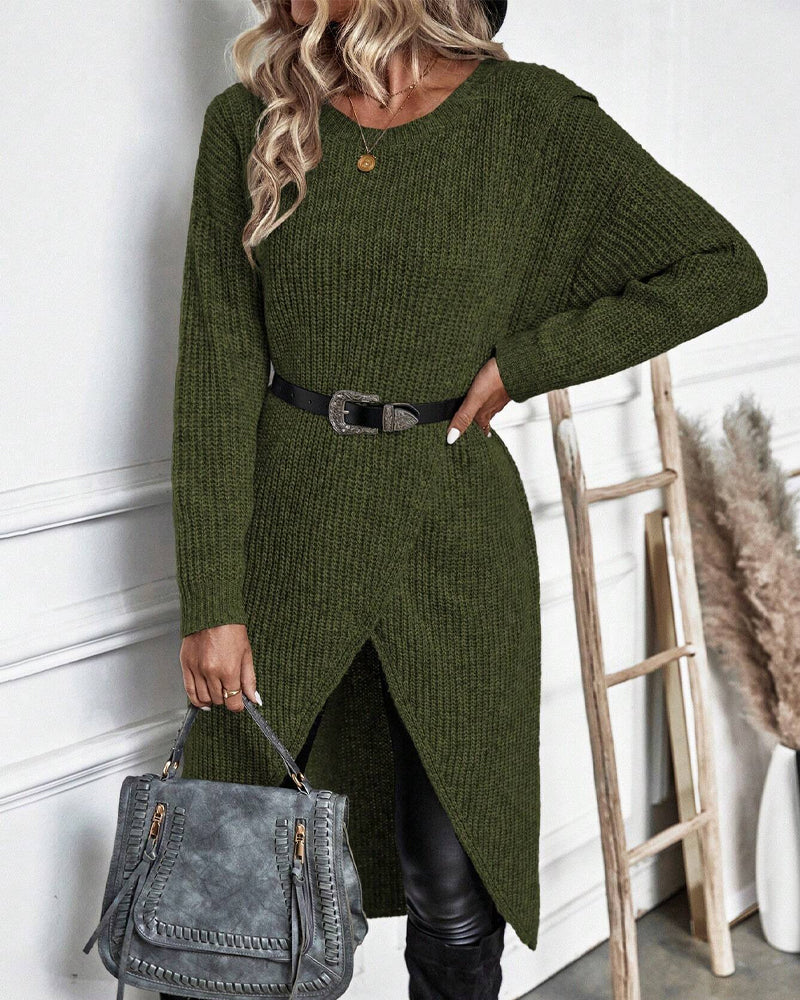 Hanne-Minna | Strickkleid mit Wickeldesign und langen Ärmeln