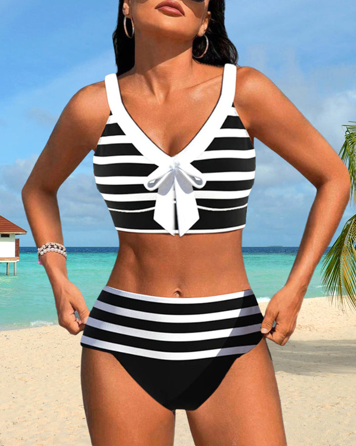 Alina | Gestreifter Bikini mit hoher Taille