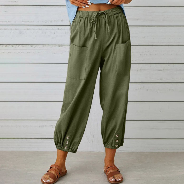Nora | Weite Damenhose aus Baumwoll-Leinen-Mix