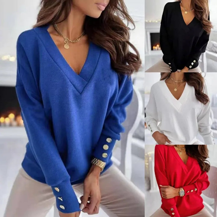 Grete-Lotte | Pullover mit V-Ausschnitt und Knopfdetails
