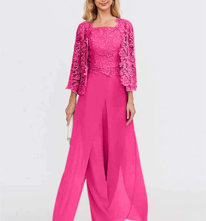 Odette | Elegantes Chiffon-Set mit weiter Hose in Rosenrot