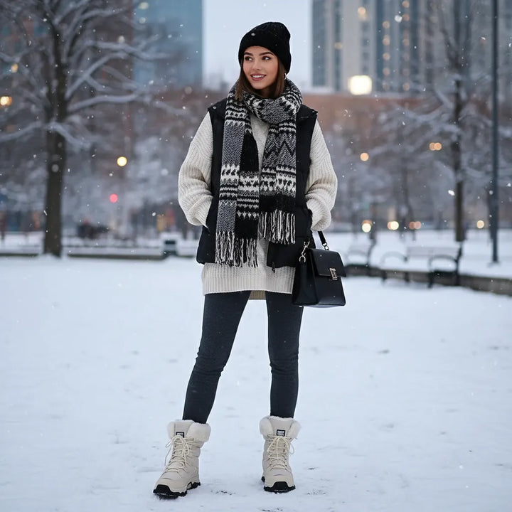 Bergliot | Winterstiefel mit hohem Schaft, Webpelzkragen und Profilsohle