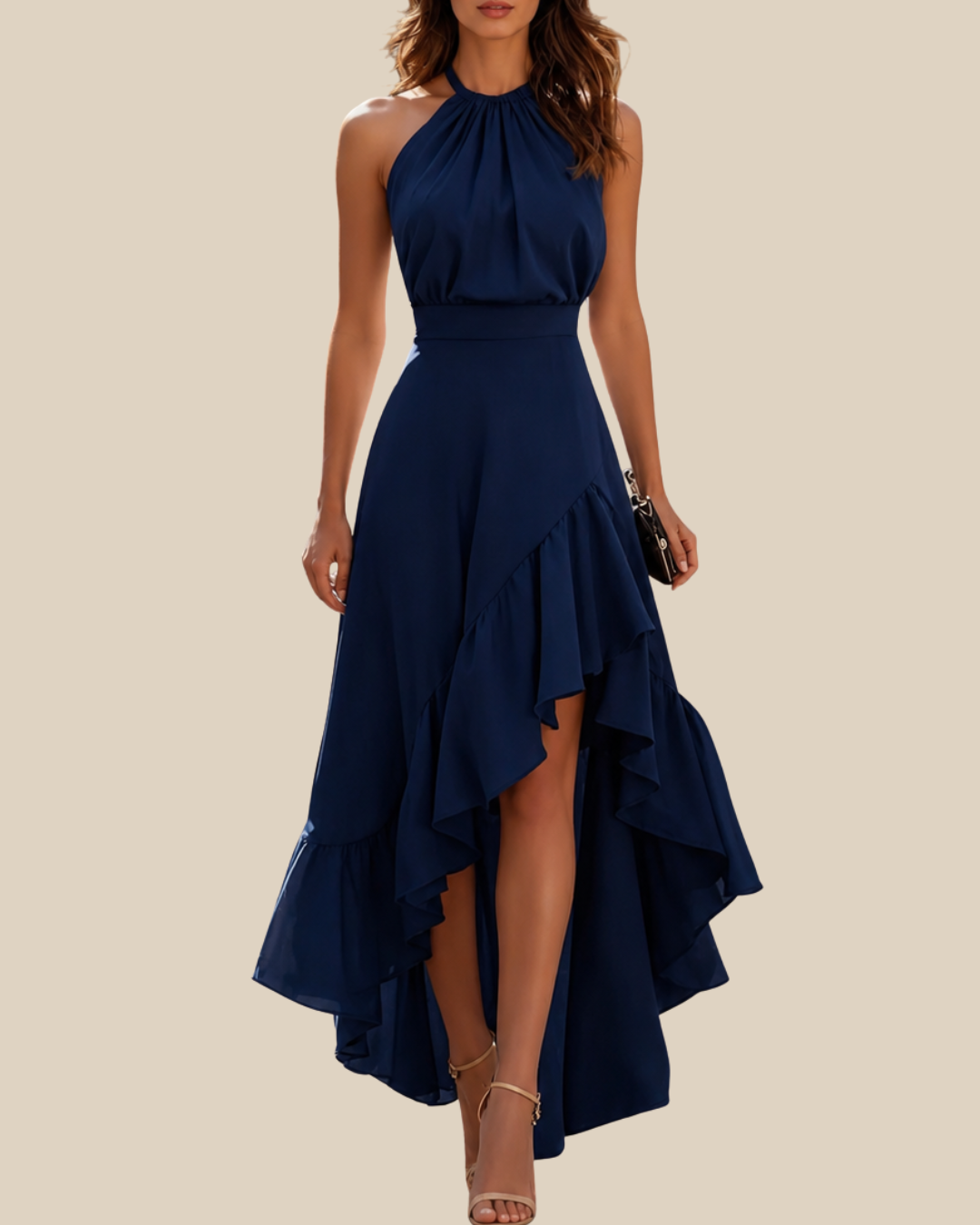 Hannelore | Elegantes Neckholder-Kleid mit Volants