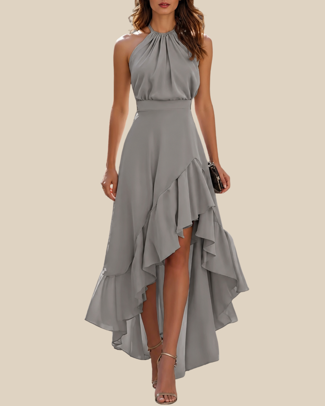 Hannelore | Elegantes Neckholder-Kleid mit Volants