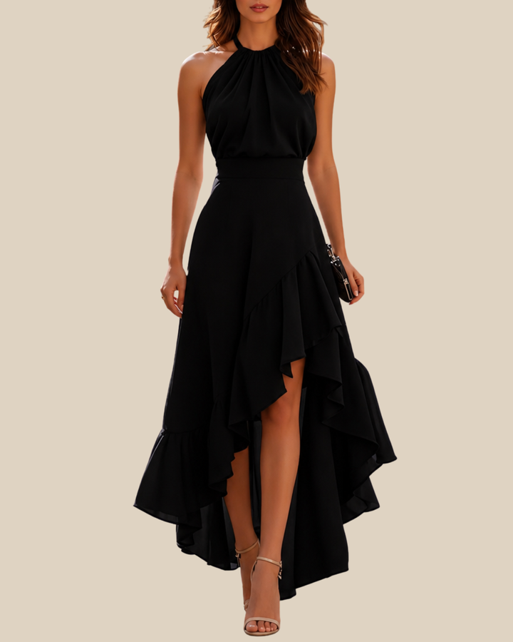 Hannelore | Elegantes Neckholder-Kleid mit Volants