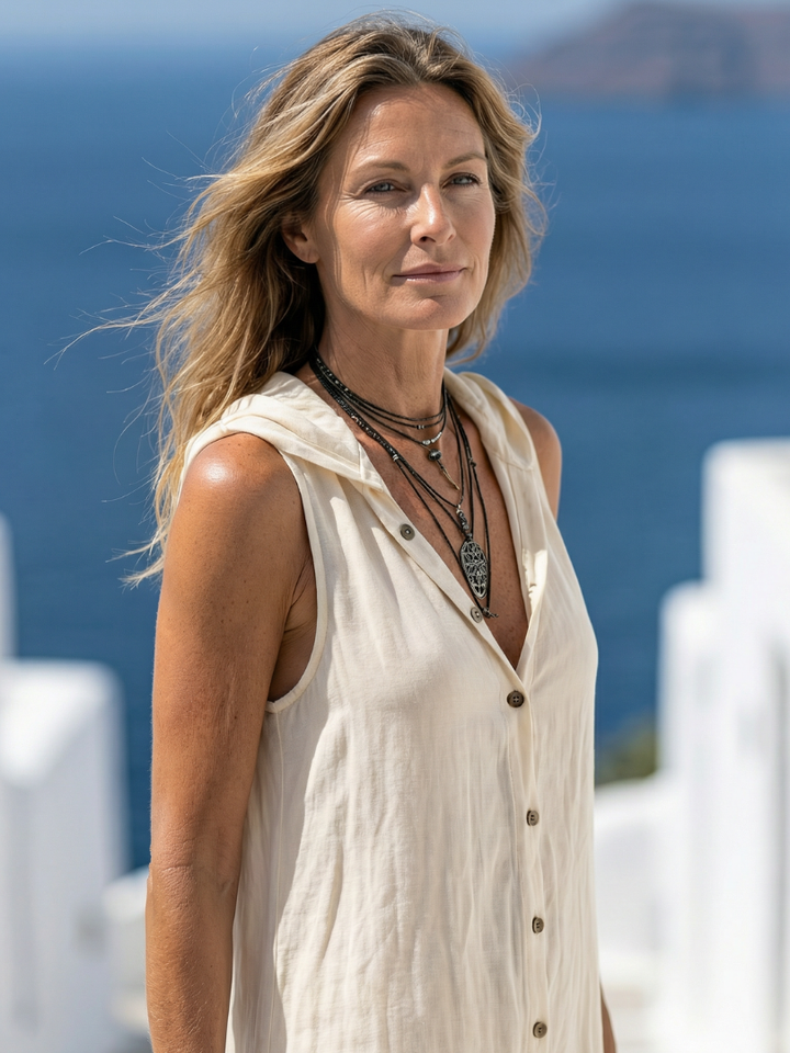 Marleen | Maxikleid mit Kapuze und Knopfleiste