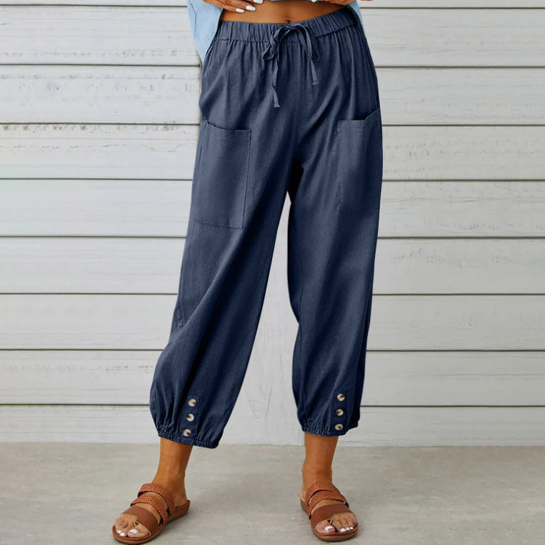 Nora | Weite Damenhose aus Baumwoll-Leinen-Mix