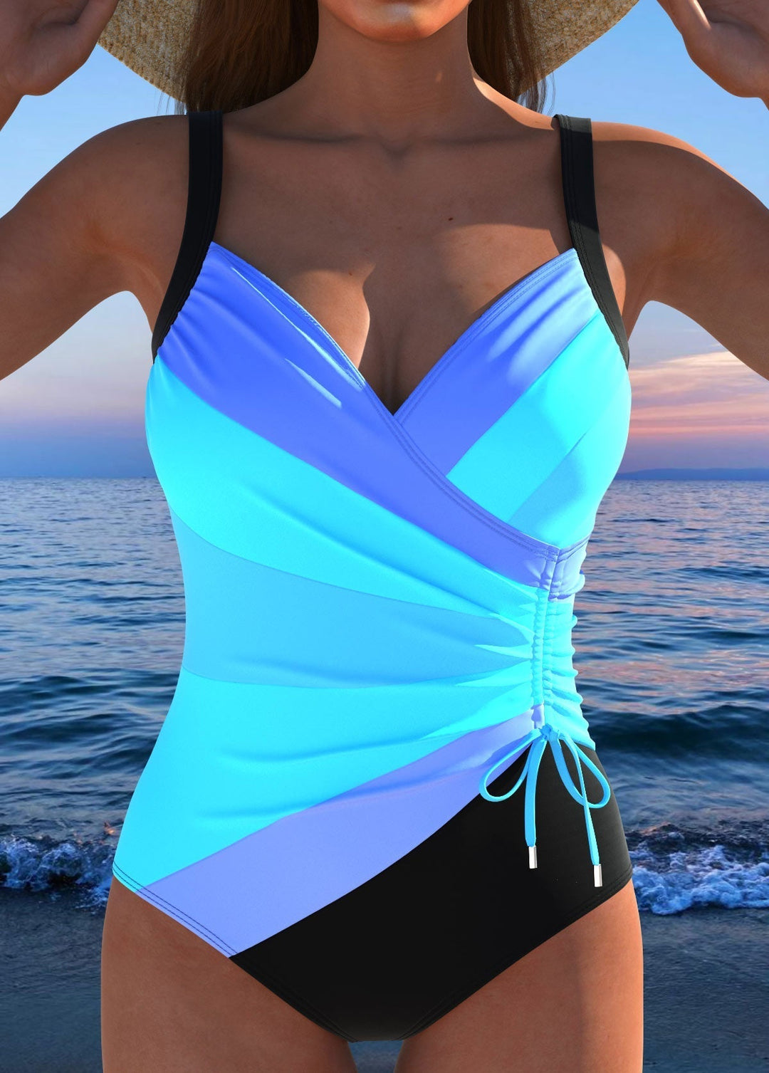 Marie | Eleganter Wickel-Badeanzug mit buntem Print