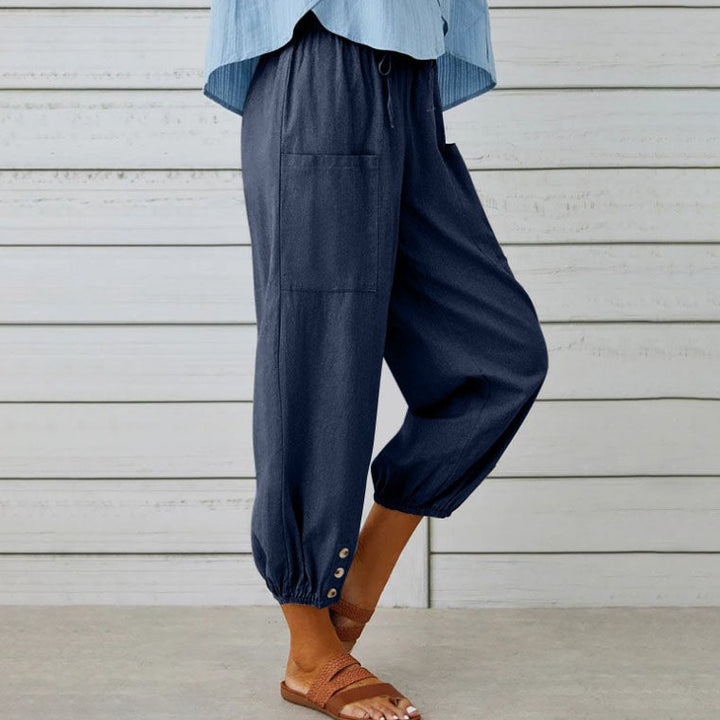 Nora | Weite Damenhose aus Baumwoll-Leinen-Mix