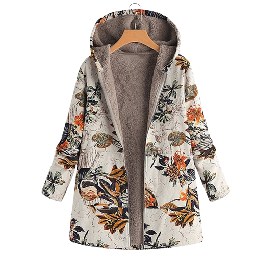Grete-Hilde | Fleece-Winterjacke mit Blumenprint und Reißverschluss