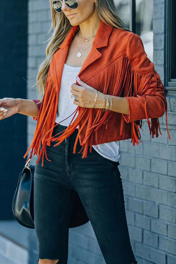 Rosa-Trud | Kurze Fransenjacke in Wildlederoptik