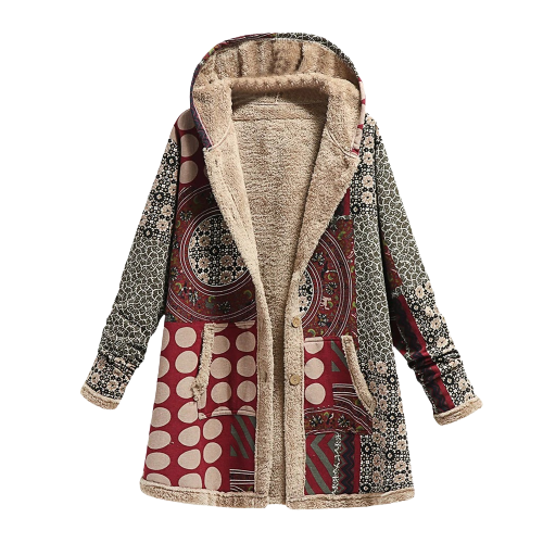 Eva-Gard | Fleece-Winterjacke mit Patchwork-Design und verstellbarer Kapuze