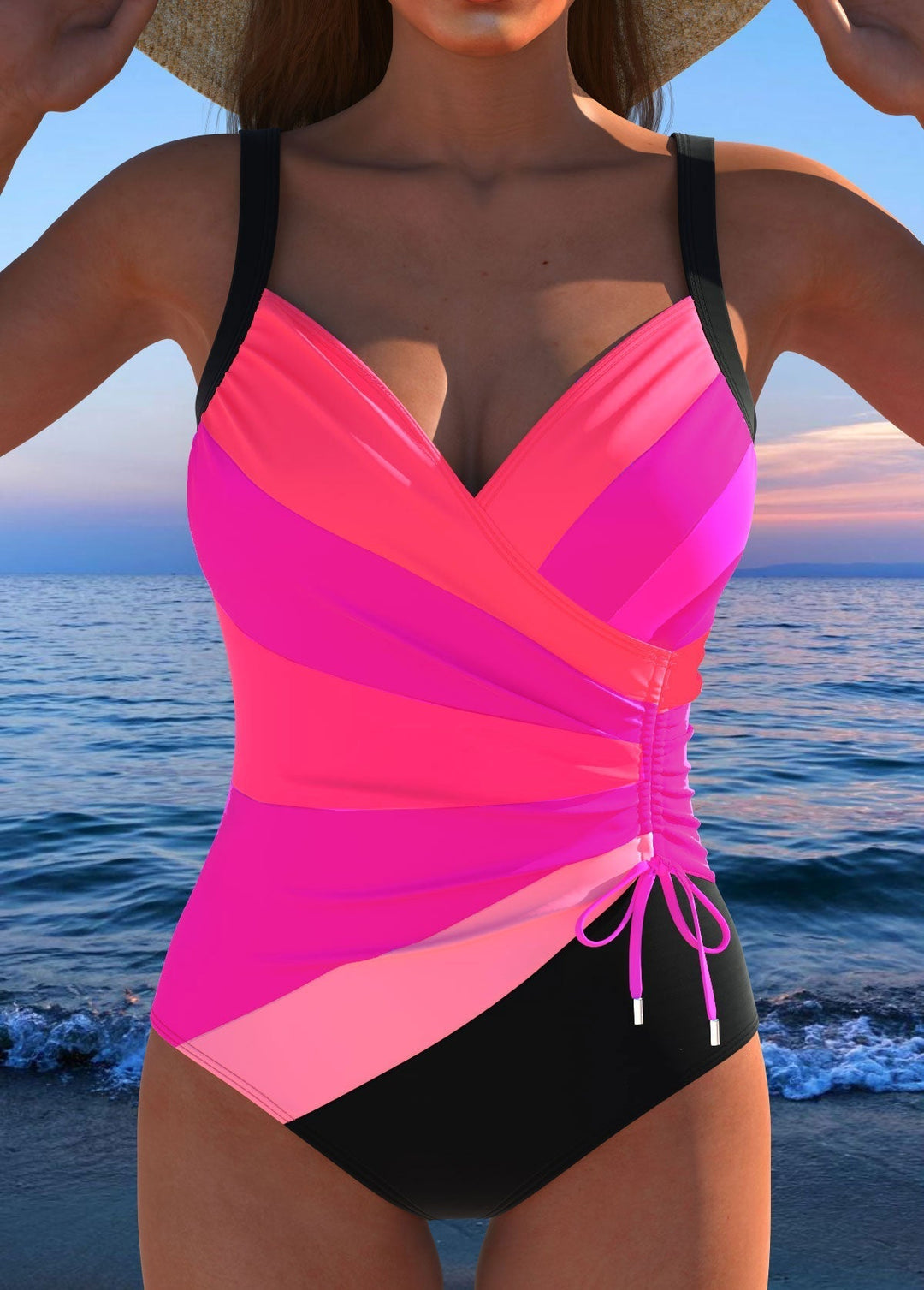 Marie | Eleganter Wickel-Badeanzug mit buntem Print