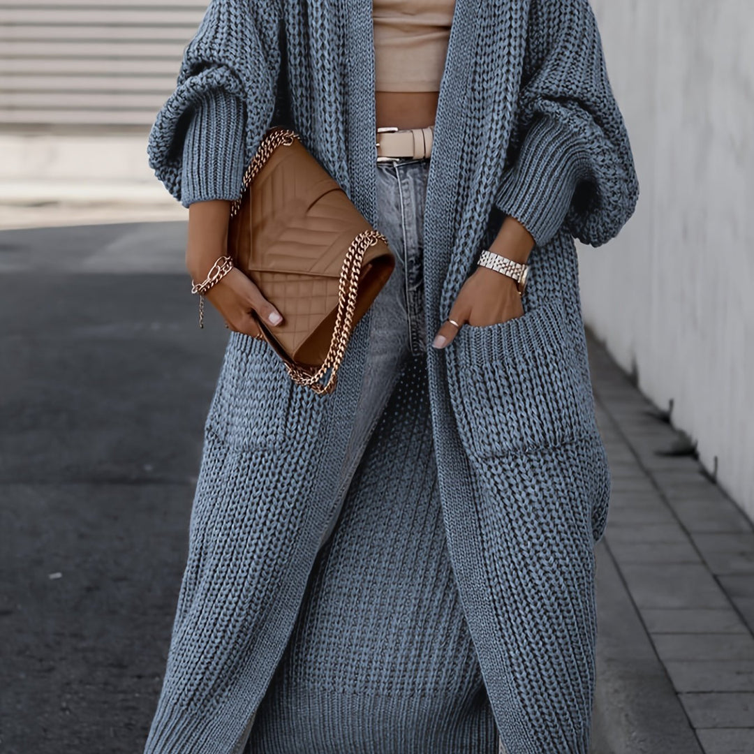 Rosa-Maria | Lange Strickjacke mit fließendem Design und Taschen
