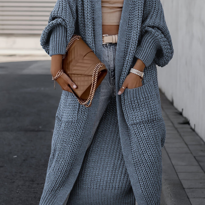 Rosa-Maria | Lange Strickjacke mit fließendem Design und Taschen