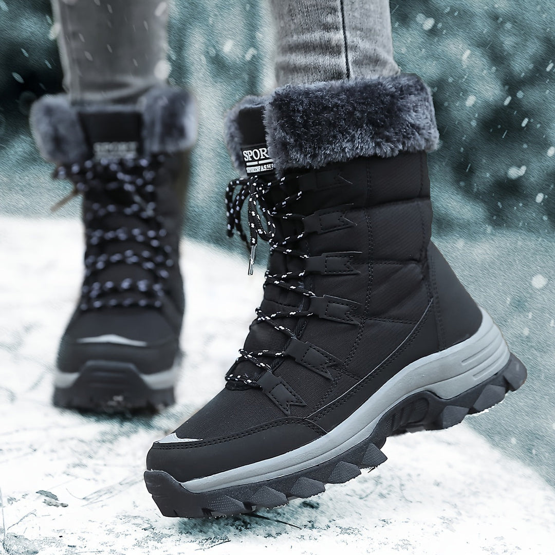 Bergliot | Winterstiefel mit hohem Schaft, Webpelzkragen und Profilsohle