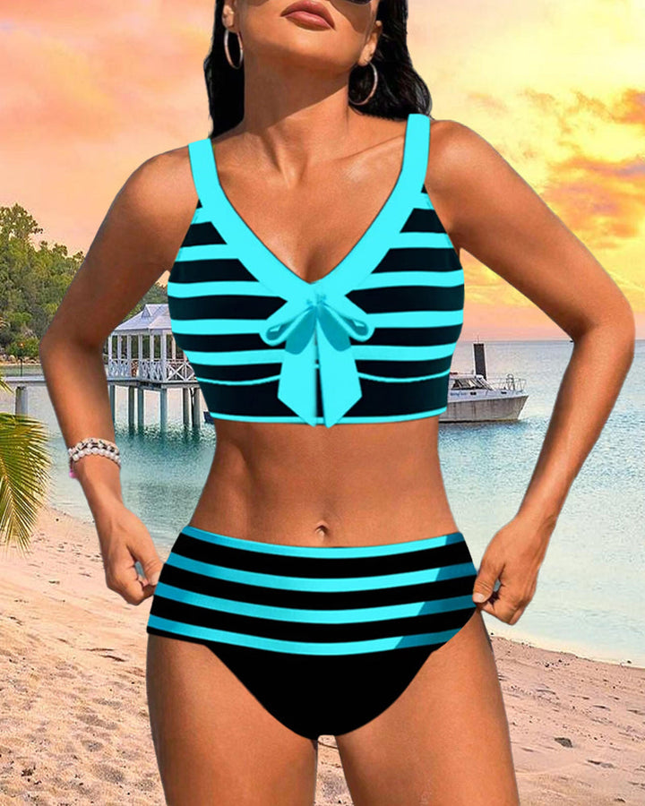 Alina | Gestreifter Bikini mit hoher Taille