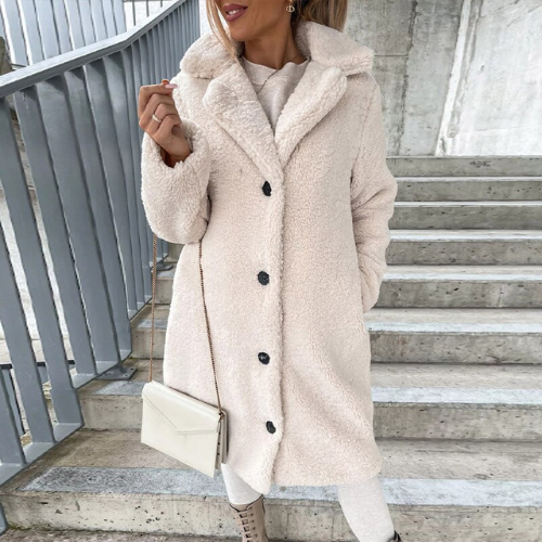Hanne-Trud | Winterjacke aus weichem Plüsch mit Knopfleiste