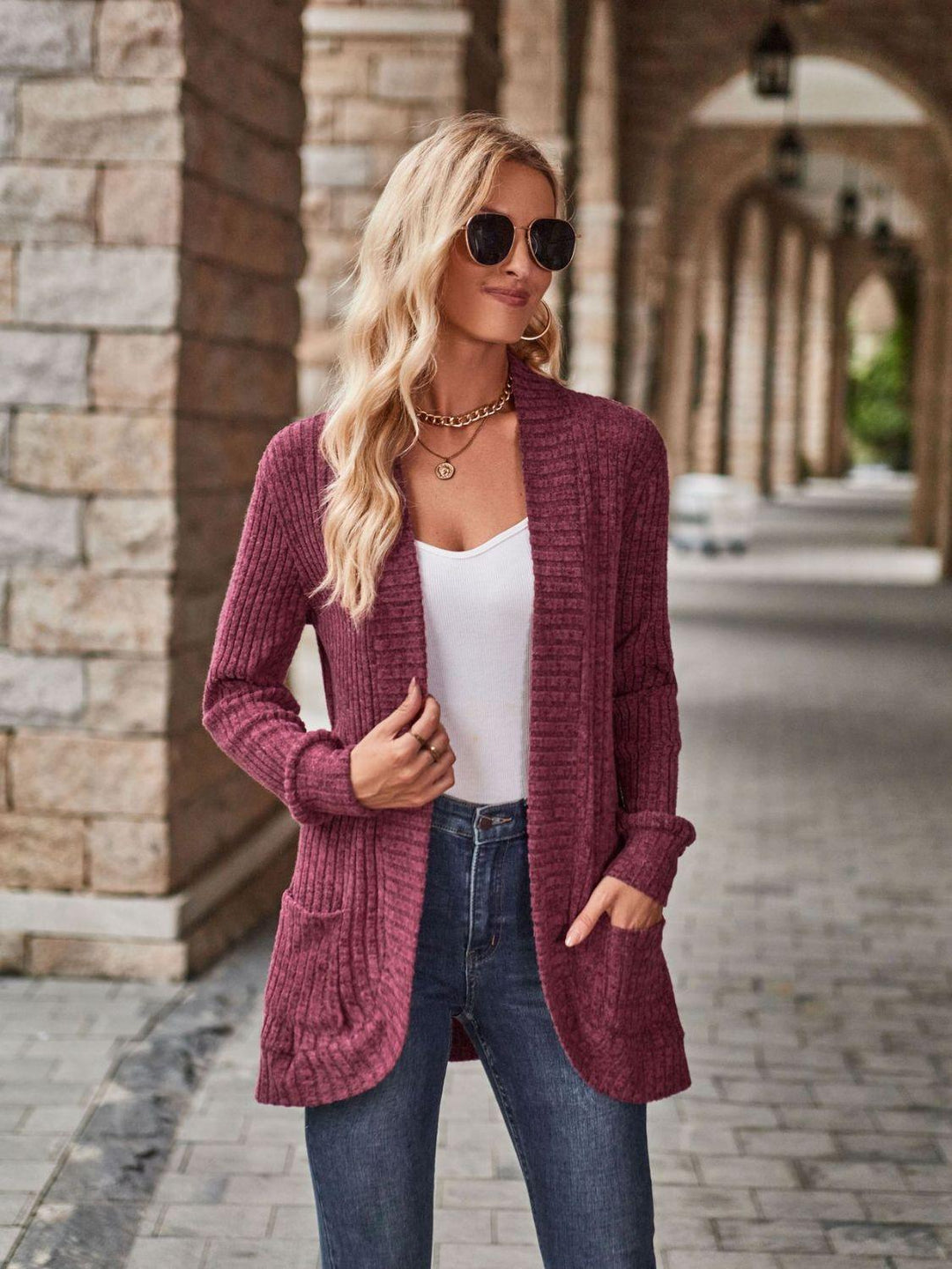 Malwine | Gerippte Strickjacke mit Taschen