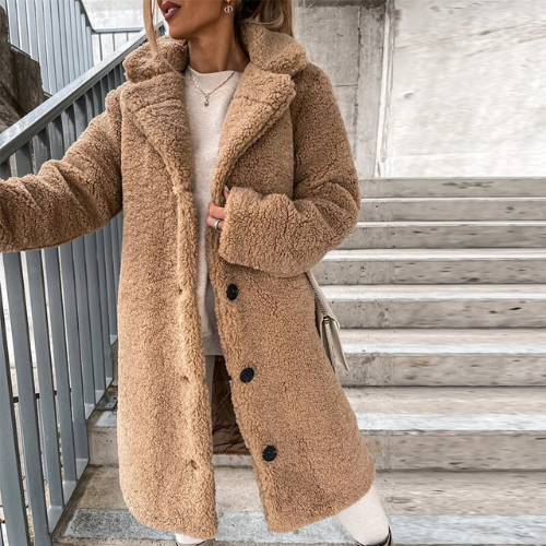 Hanne-Trud | Winterjacke aus weichem Plüsch mit Knopfleiste