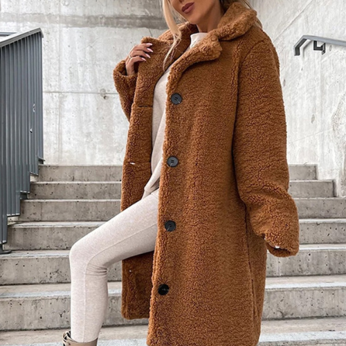 Hanne-Trud | Winterjacke aus weichem Plüsch mit Knopfleiste