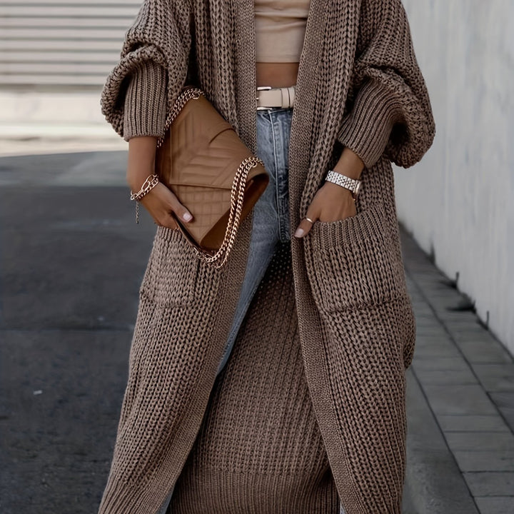 Rosa-Maria | Lange Strickjacke mit fließendem Design und Taschen
