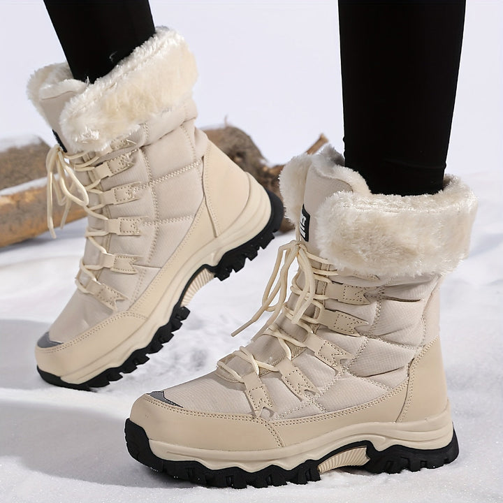Bergliot | Winterstiefel mit hohem Schaft, Webpelzkragen und Profilsohle