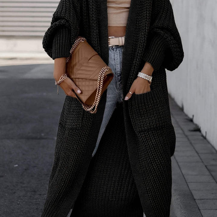 Rosa-Maria | Lange Strickjacke mit fließendem Design und Taschen