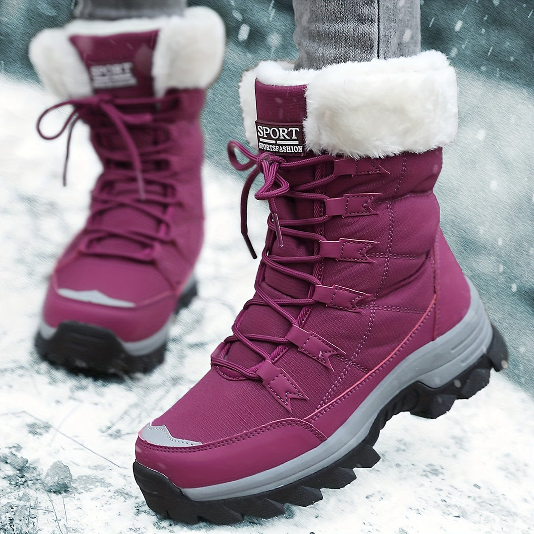 Bergliot | Winterstiefel mit hohem Schaft, Webpelzkragen und Profilsohle