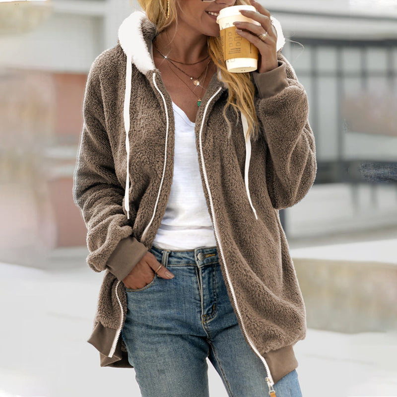 Anna-Rose | Weiche Sherpa-Strickjacke mit Kordelzug und durchgehendem Reißverschluss