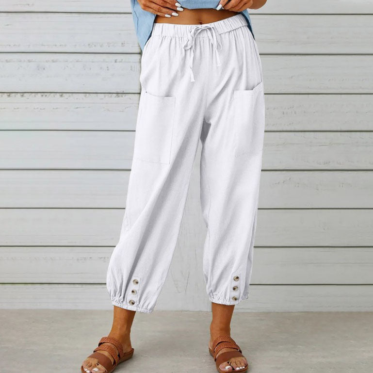 Nora | Weite Damenhose aus Baumwoll-Leinen-Mix