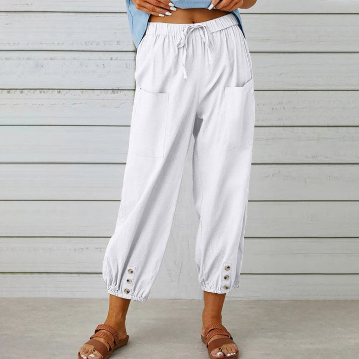 Nora | Weite Damenhose aus Baumwoll-Leinen-Mix
