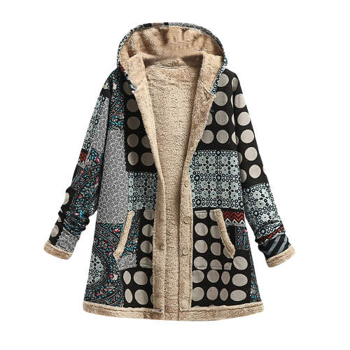 Eva-Gard | Fleece-Winterjacke mit Patchwork-Design und verstellbarer Kapuze