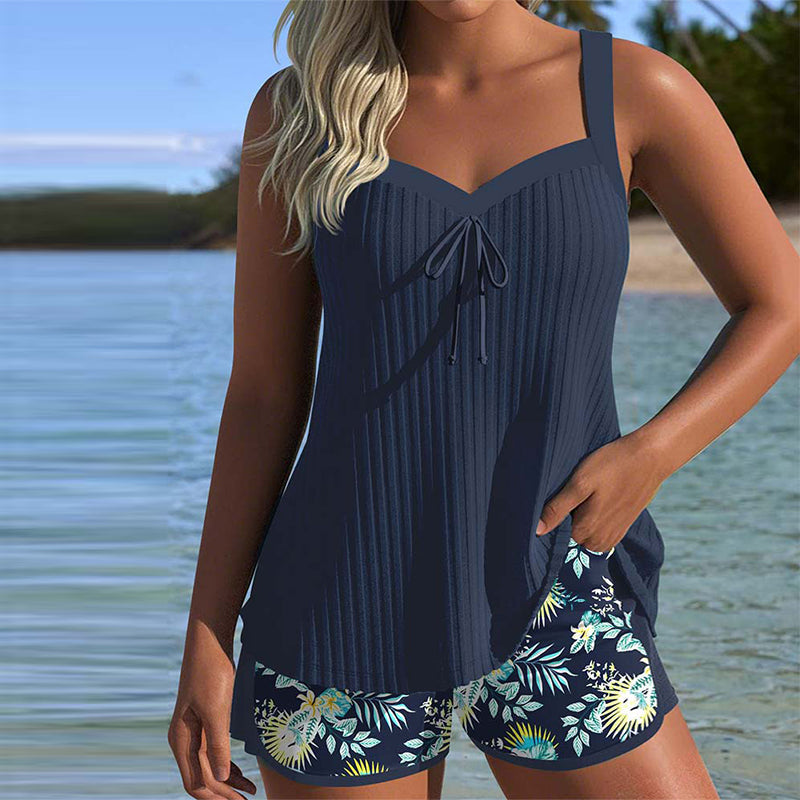 Theresa | Gestreifter Tankini mit Zweiteiligem Strandhöschen